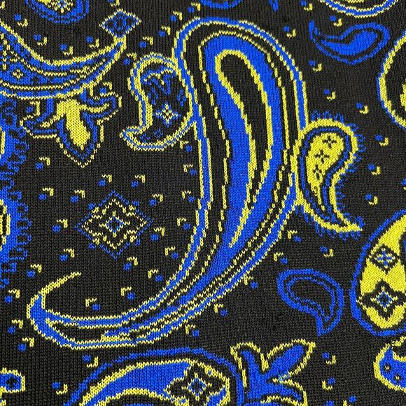 Misook Paisley Knit Zip Up Hip Length Cardigan Sweater Black Blue Yellow Size S - Picture 9 of 14